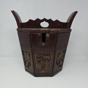 Antique Chinese Wooden Teapot Carrier Caddy Marked Hand Carved As Is